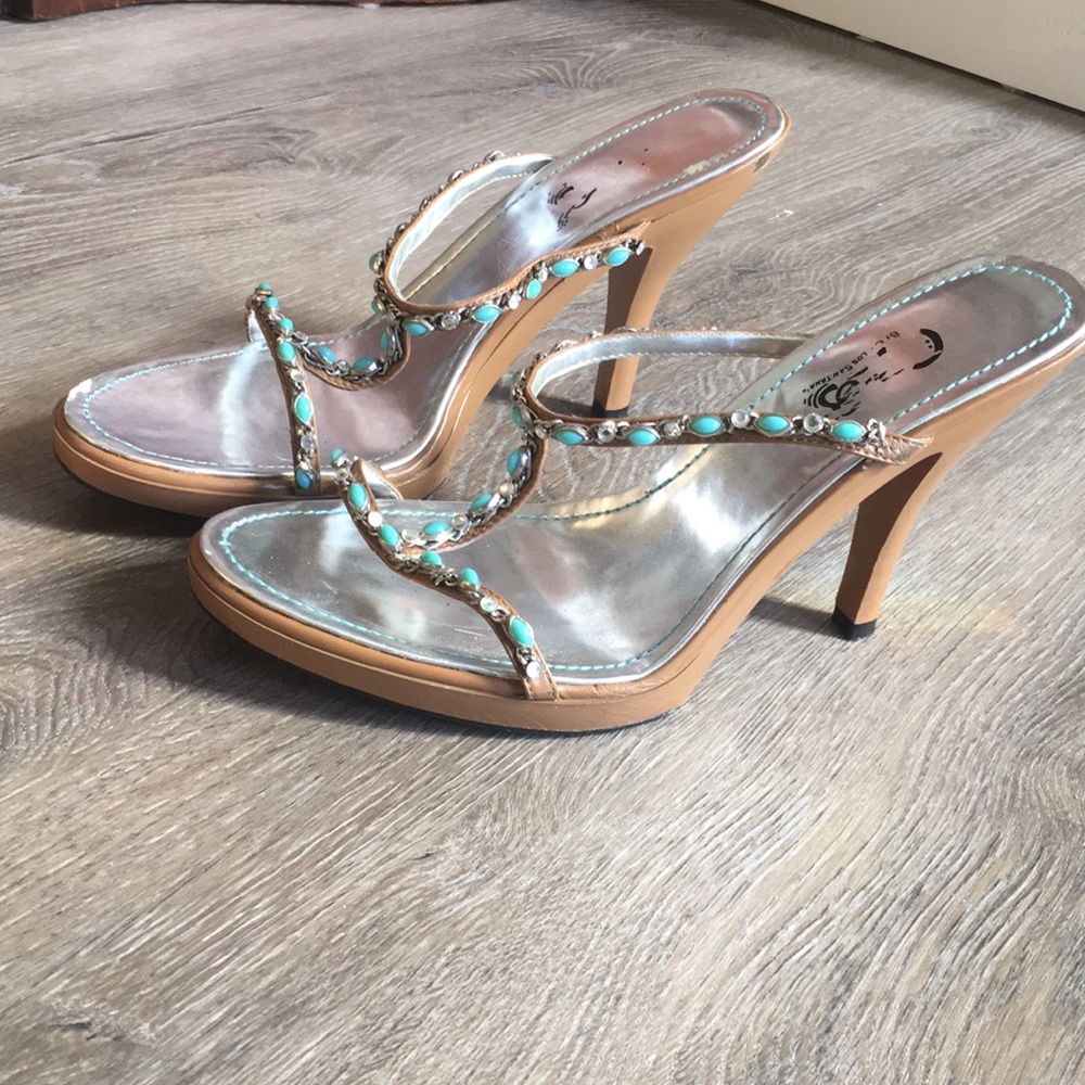Carlos Santana Nude W/ Turquoise Sandal Heel  9